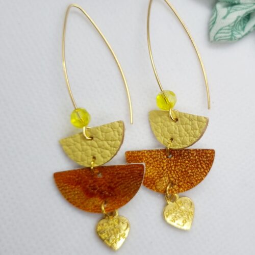 Dormeuse jaune cuir colorbijoux Dormeuse jaune cuir colorbijoux