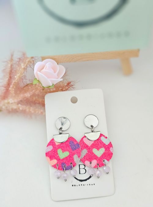 Boucles d'oreilles cuir ronde multicolore colorbijoux