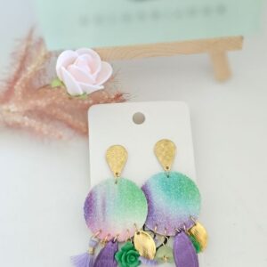 Boucles d'oreilles cuir ronde vert lilas colorbijoux
