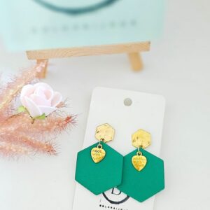 Boucles d'oreilles hexagone vert cuir colorbijoux