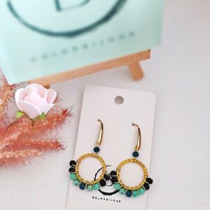 Boucles d'oreilles rond 2 perle verre turquoise colorbijoux