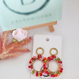Boucles d'oreilles rond perles de verre rouge colorbijoux