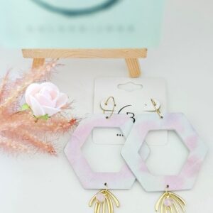 Créole hexagone cuir rose colorbijoux