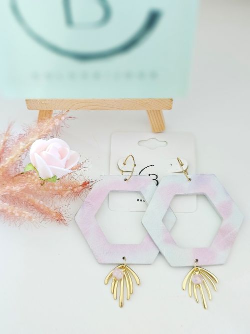 Créole hexagone cuir rose colorbijoux