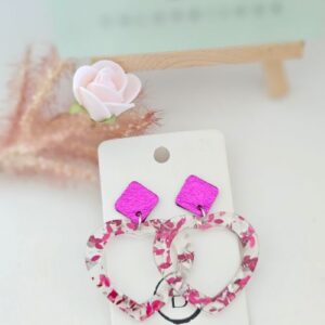 Boucles d'oreilles coeur cuir résine vert fuschia colorbijoux
