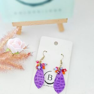 Boucles d'oreilles goutte perle verre cuir violet colorbijoux