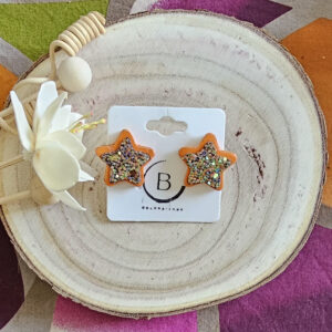 Boucles d'oreilles starlettes en cuir orange (1)