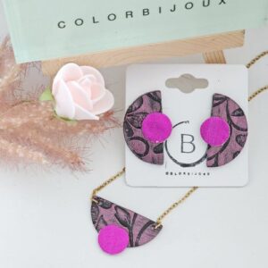 Parure fuschia demi lune cuir