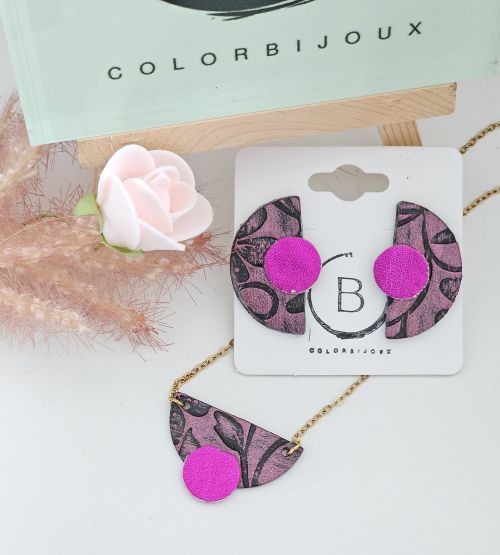 Parure fuschia demi lune cuir