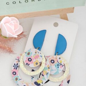 boucles d'oreilles ronde bleu cuir