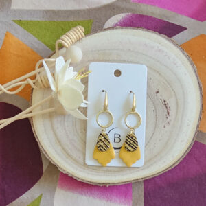 Boucle d'oreilles Kathy cuir jaune doré (1)