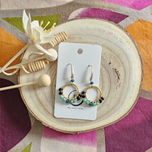 Boucles d'oreilles Arielle en perles de verre noir turquoise (1)