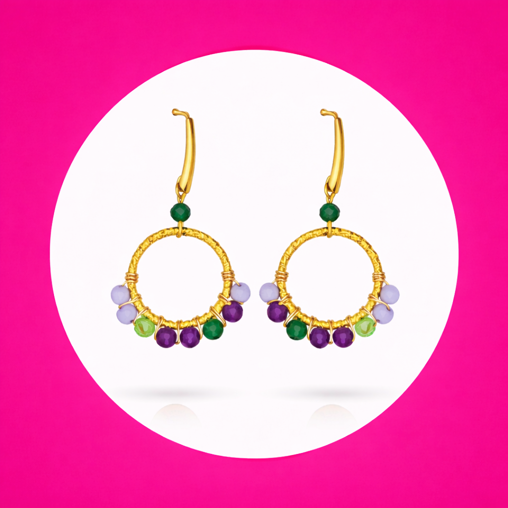 Boucles d'oreilles Arielle en perles de verre vert violet (2)
