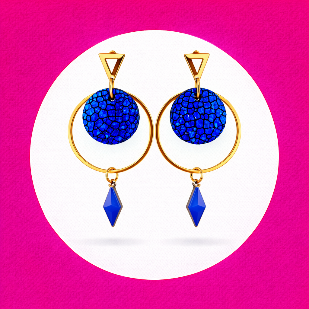 Boucles d'oreilles Candy en cuir bleu (2)