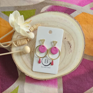 Boucles d'oreilles Candy en cuir fuchsia (1)