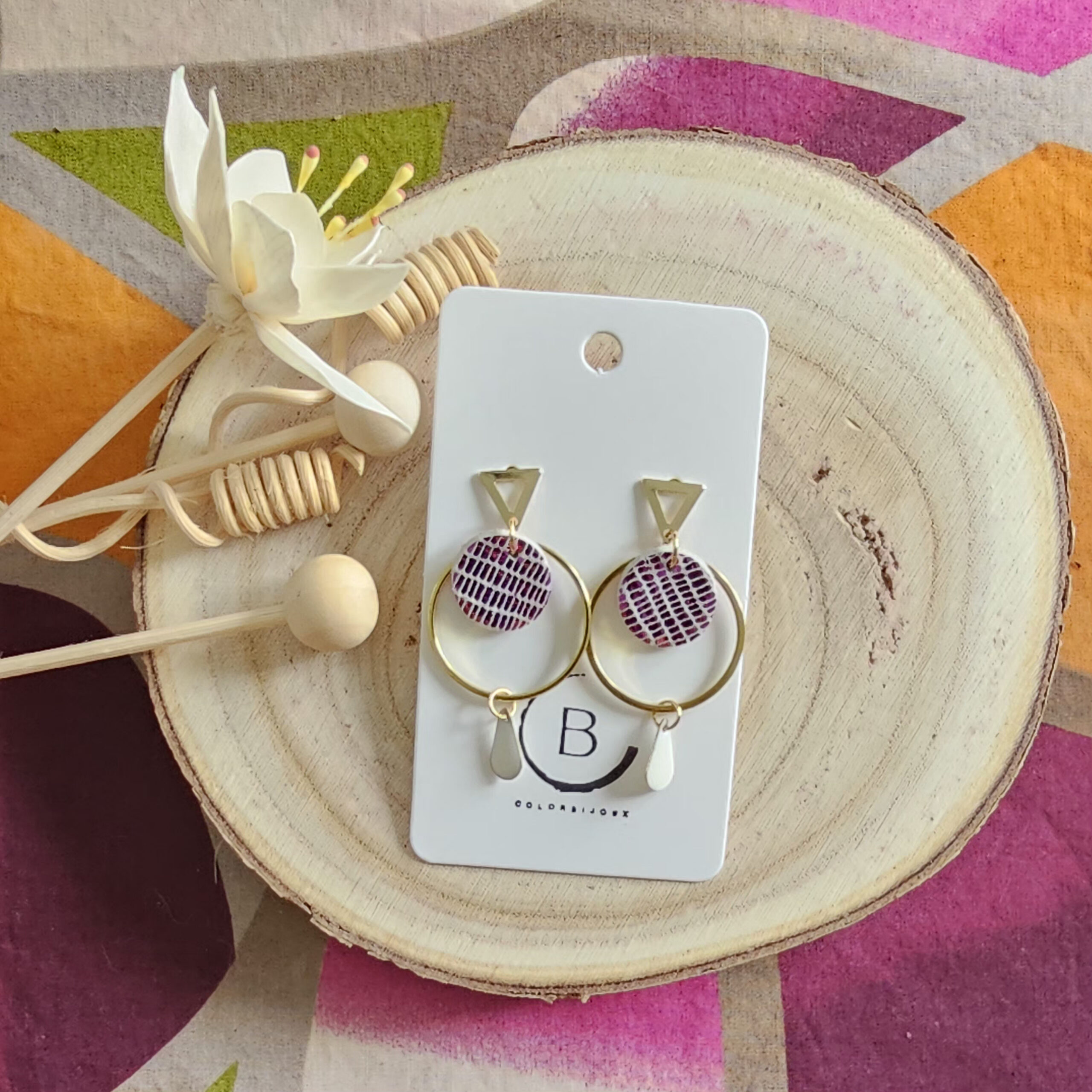 Boucles d'oreilles Candy en cuir mauve (1)
