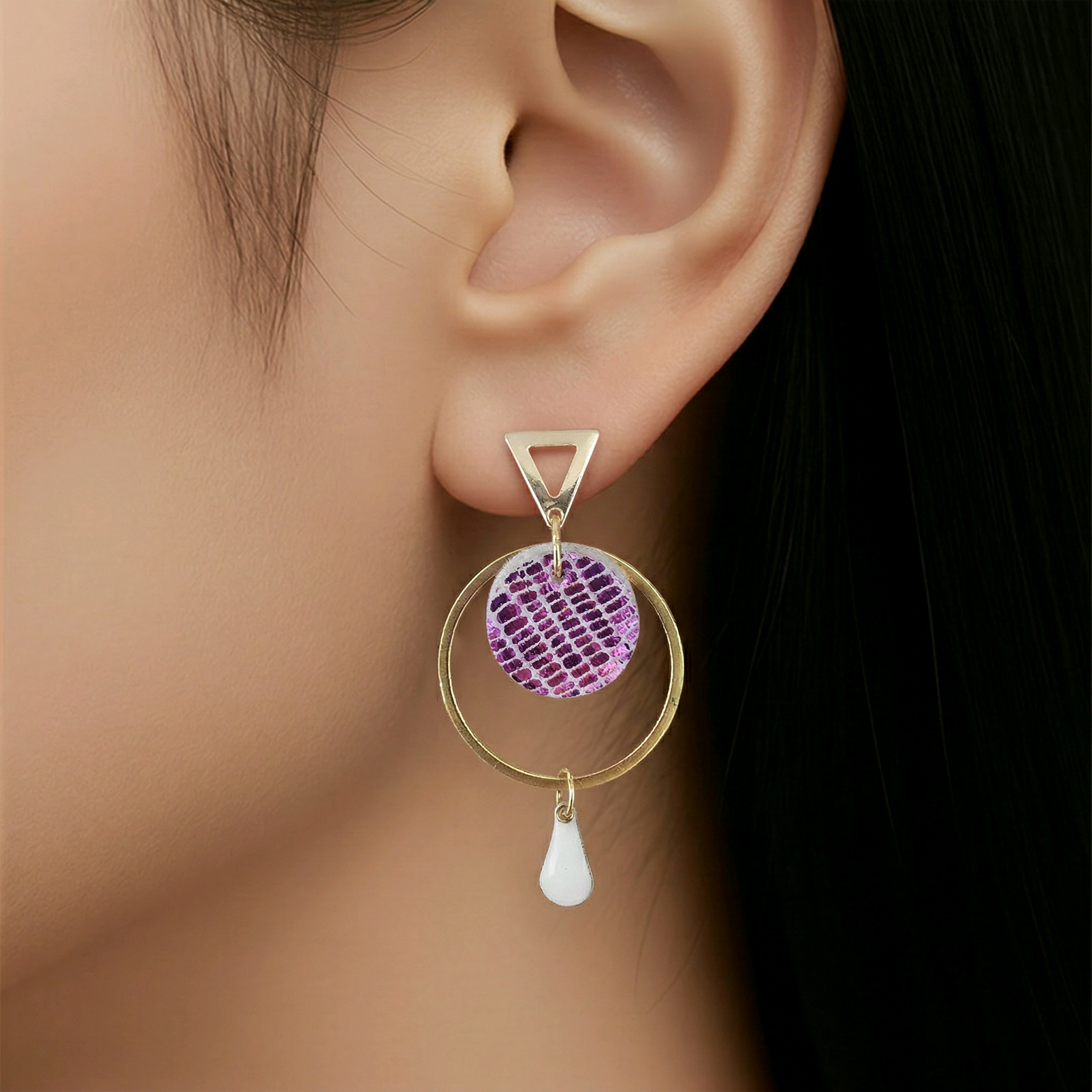 Boucles d'oreilles Candy en cuir mauve (1)