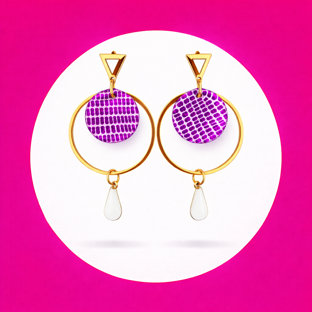 Boucles d'oreilles Candy en cuir mauve (2)