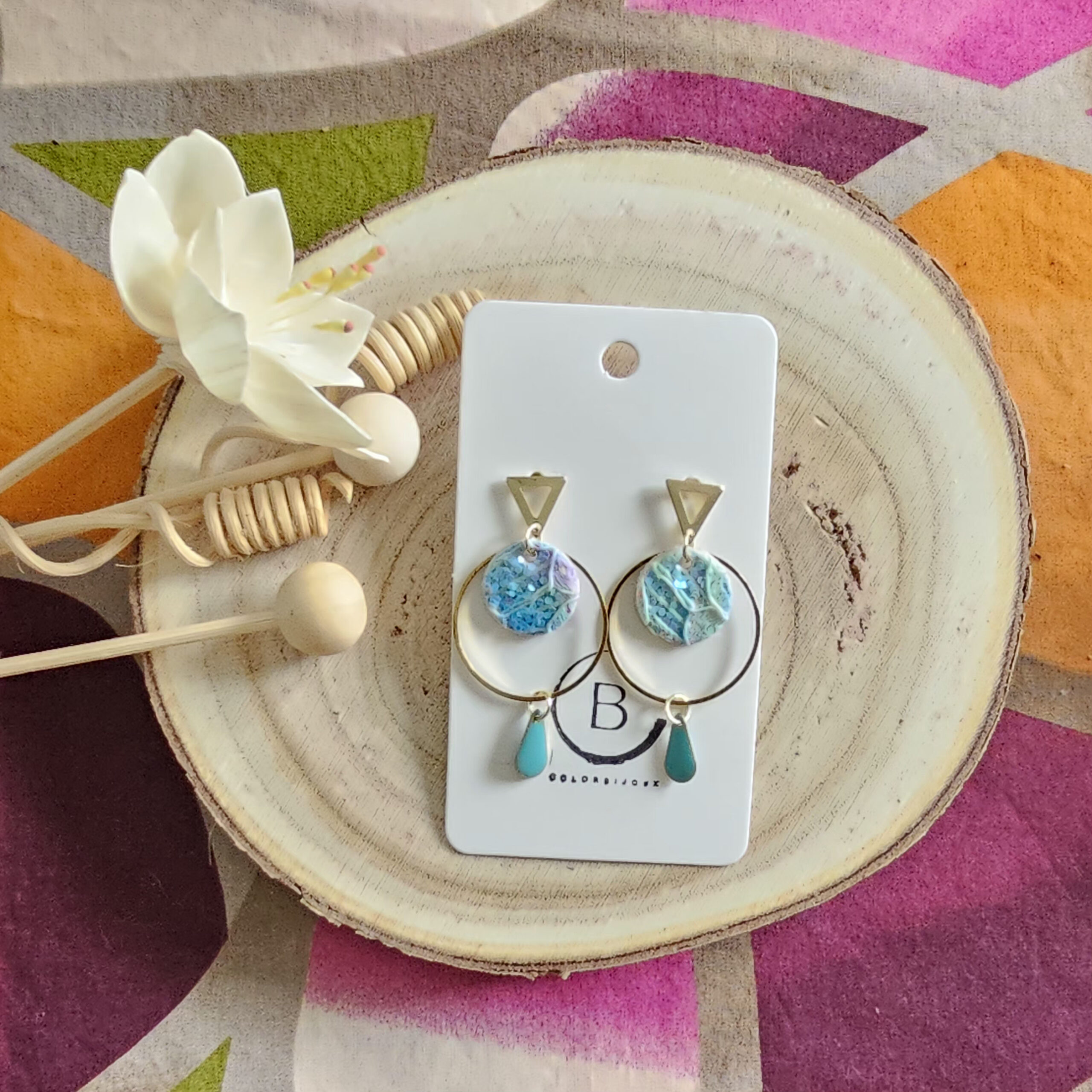 Boucles d'oreilles Candy en cuir turquoise (1)