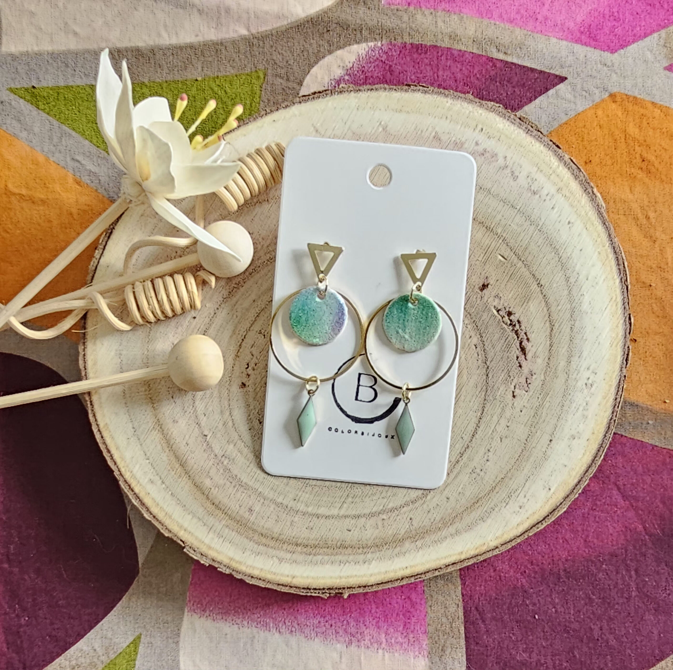 Boucles d'oreilles Candy en cuir vert (1)