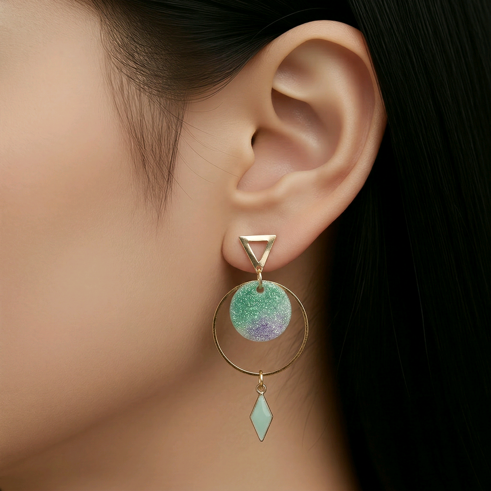 Boucles d'oreilles Candy en cuir vert (1)