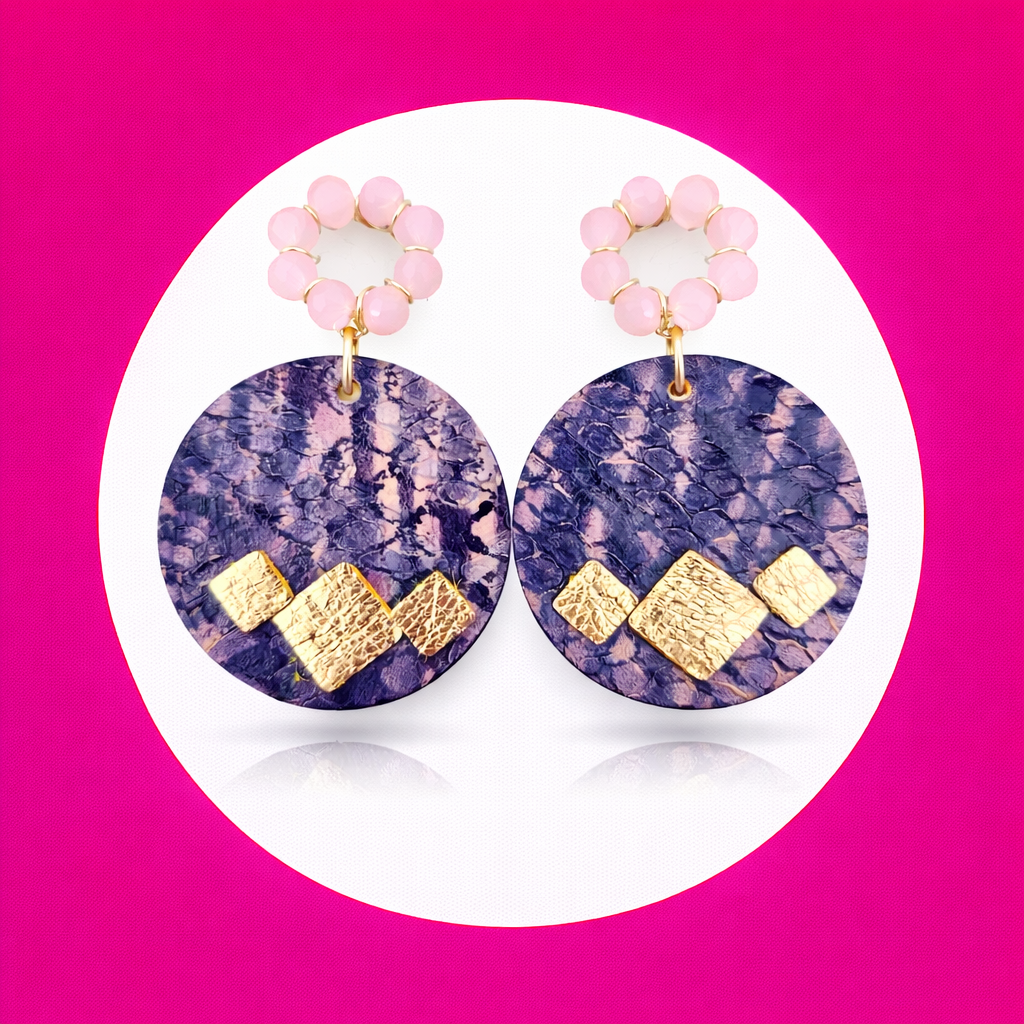 Boucles d'oreilles Céleste en cuir rose (2)