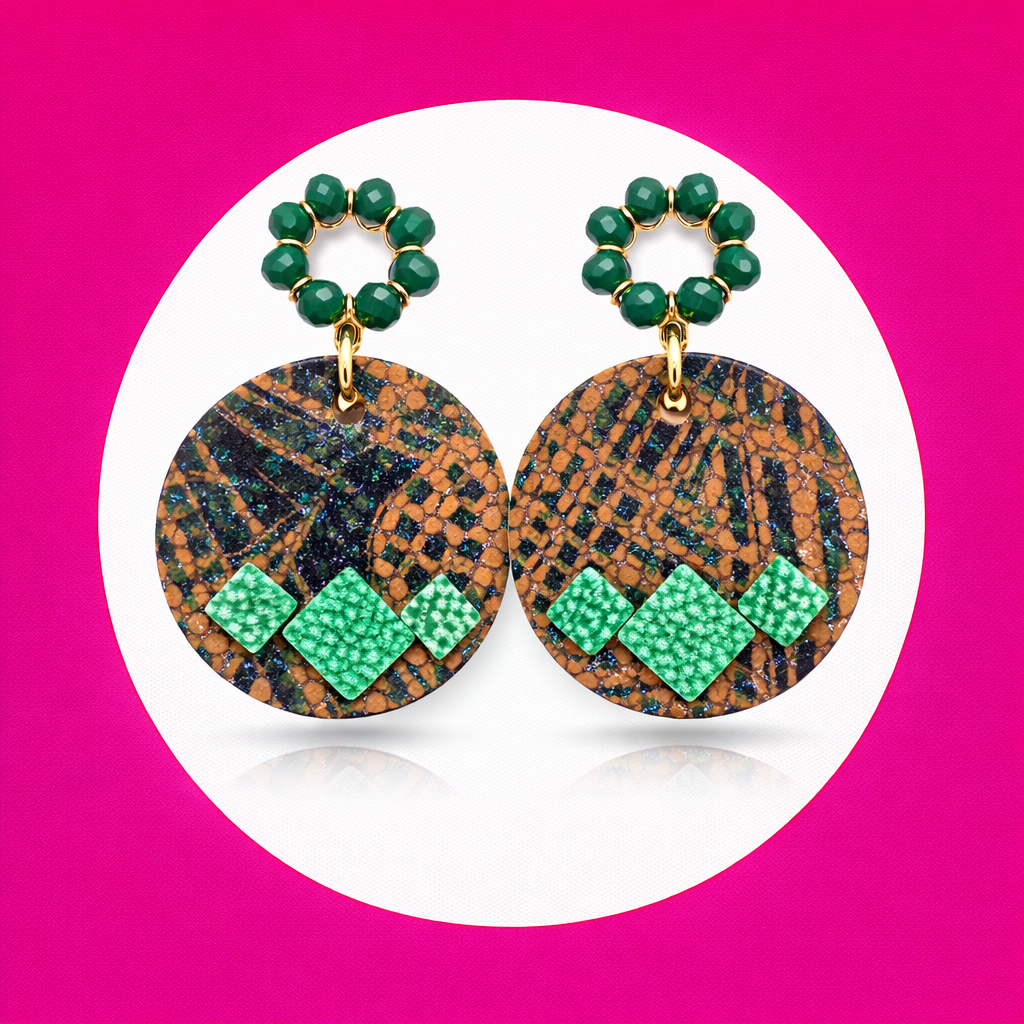 Boucles d'oreilles Céleste en cuir vert (2)