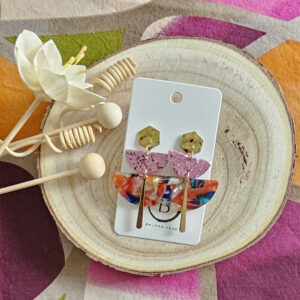 Boucles d'oreilles Charlotte en cuir rose multicolore (1)