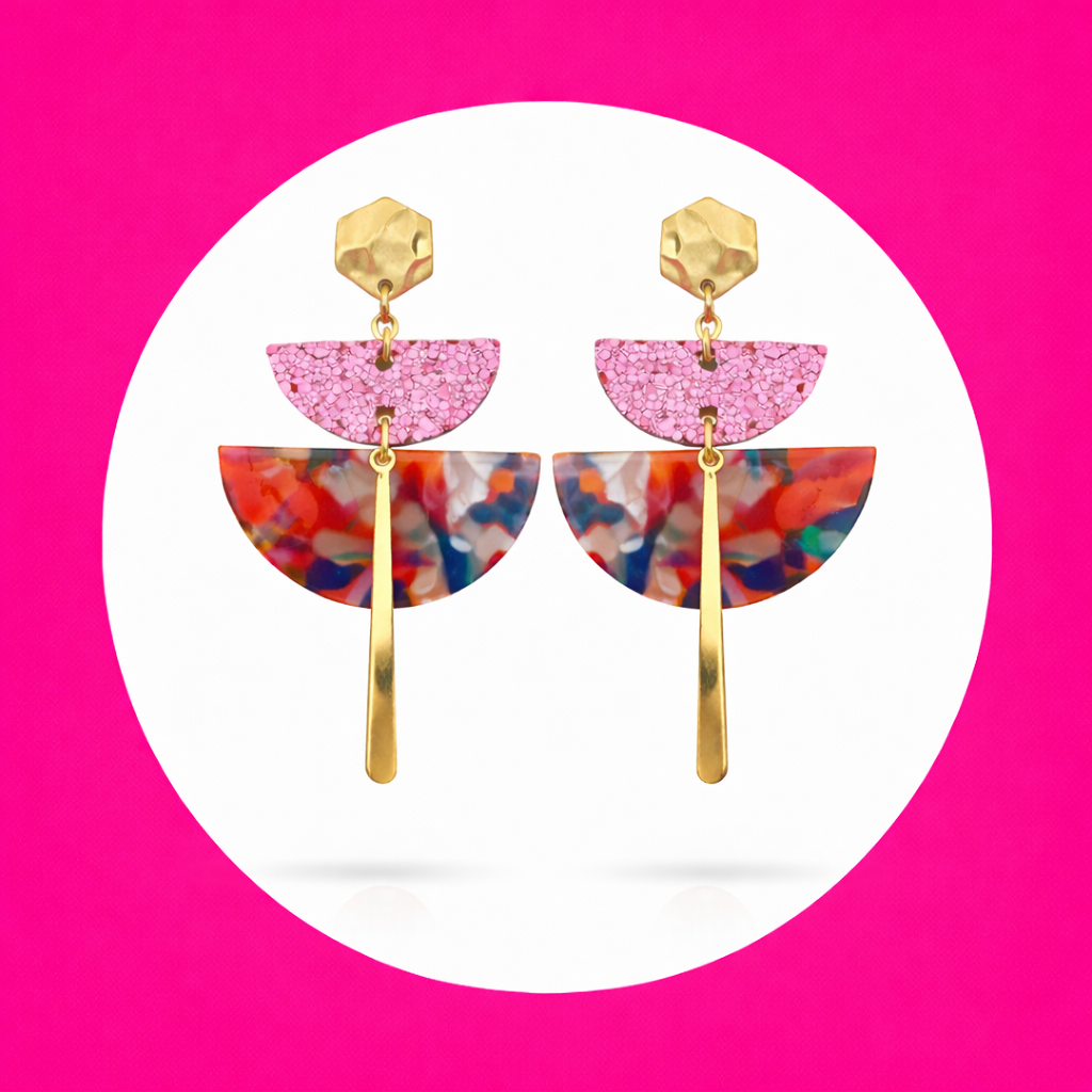 Boucles d'oreilles Charlotte en cuir rose multicolore (2)