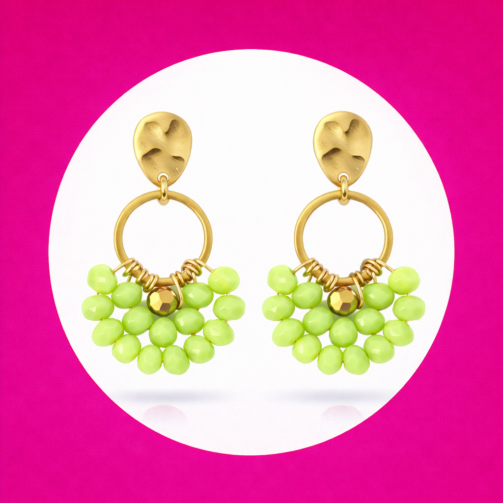 Boucles d'oreilles Cocotte perle en verre vert (2)