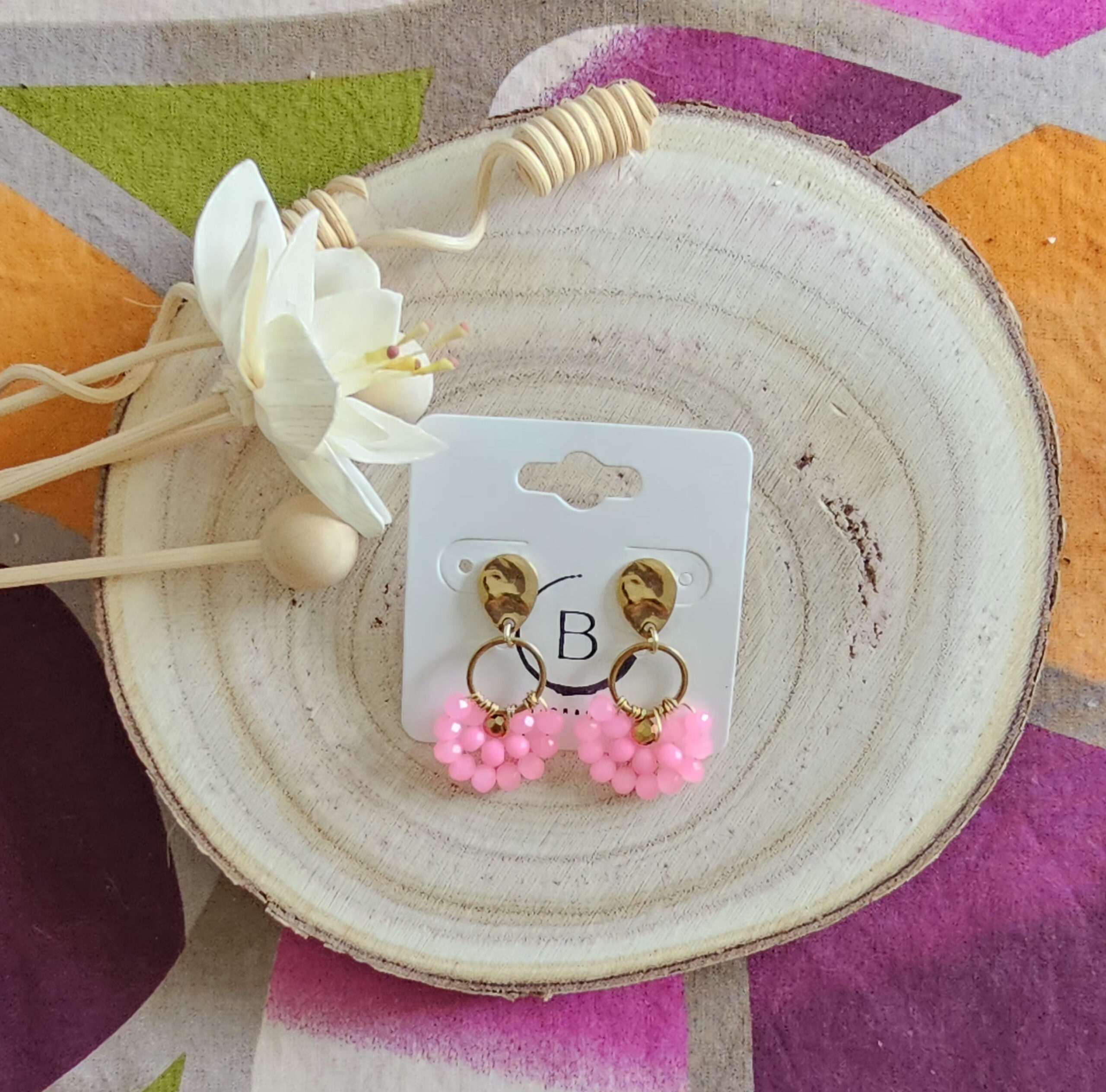 Boucles d'oreilles Cocottes perles en verre rose (1)