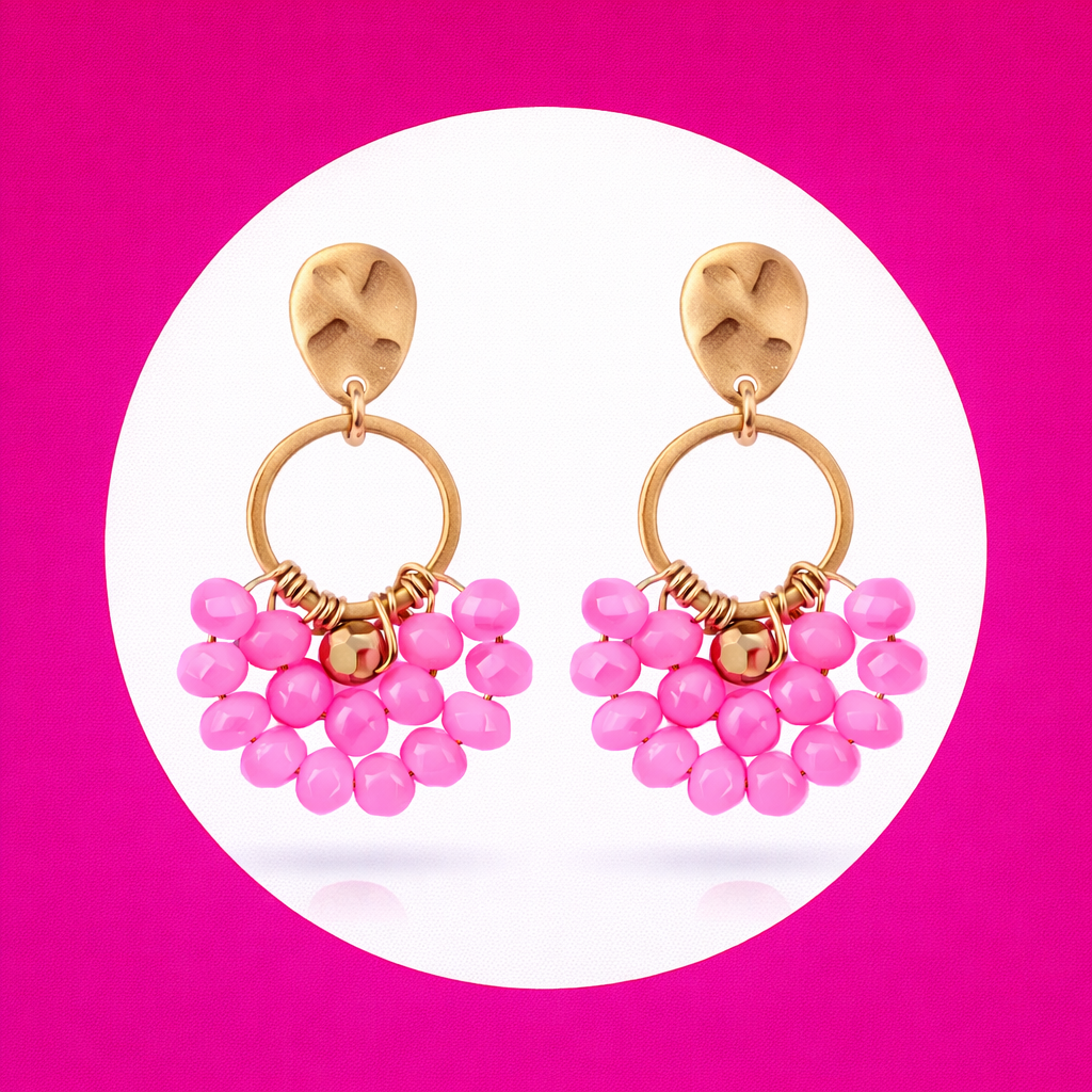 Boucles d'oreilles Cocottes perles en verre rose (2)