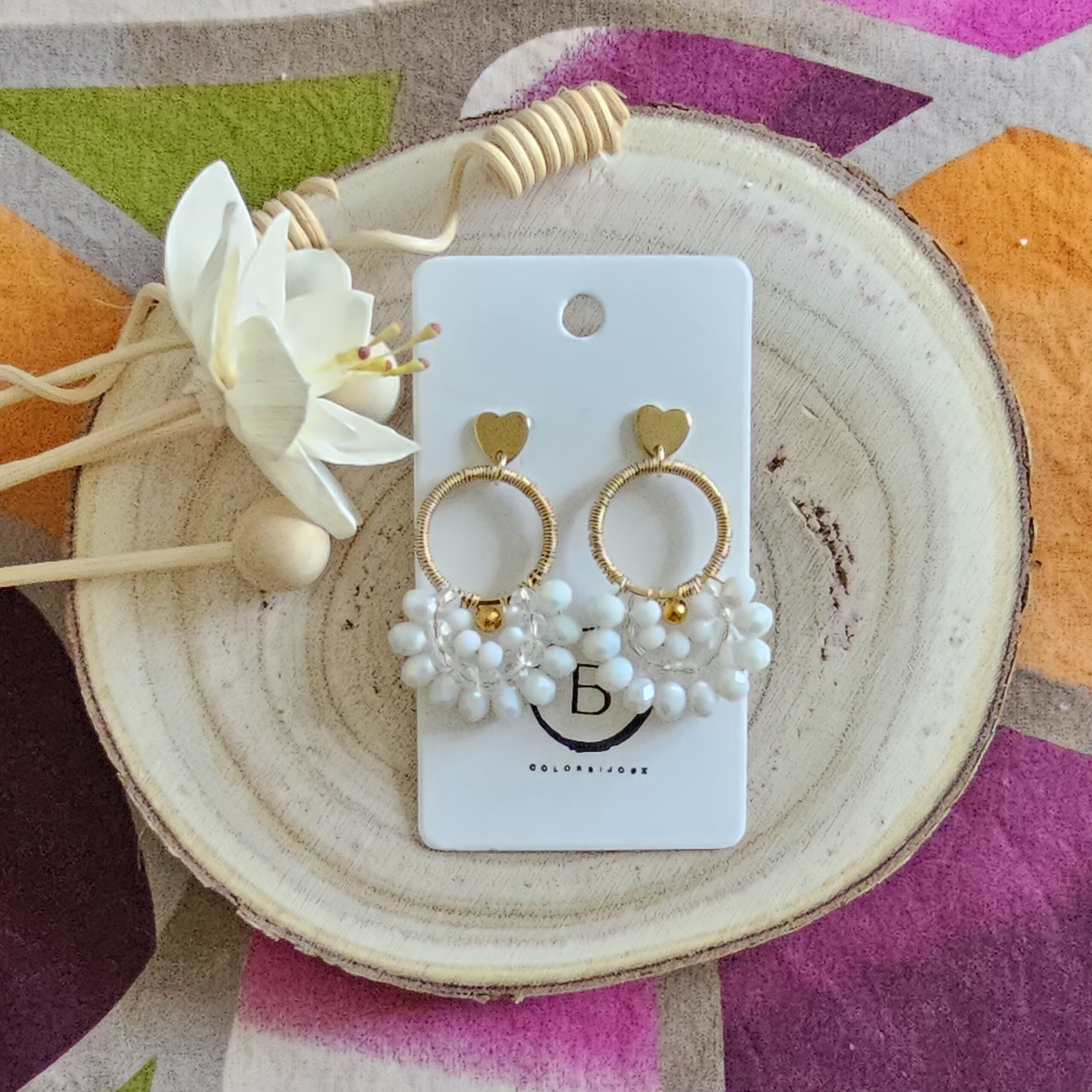 Boucles d'oreilles Diamante en perles de verre blanc (1)