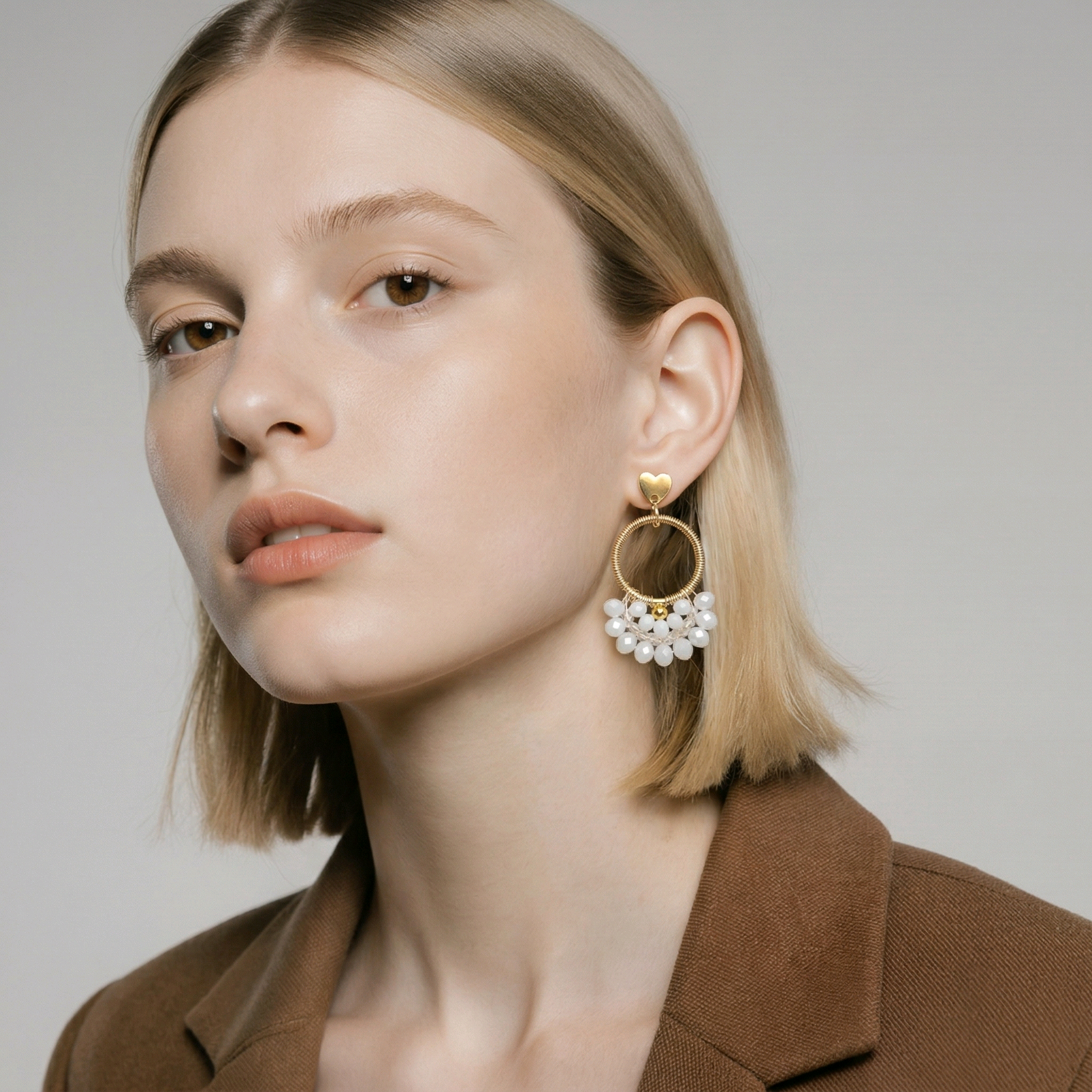 Boucles d'oreilles Diamante en perles de verre blanc (1)