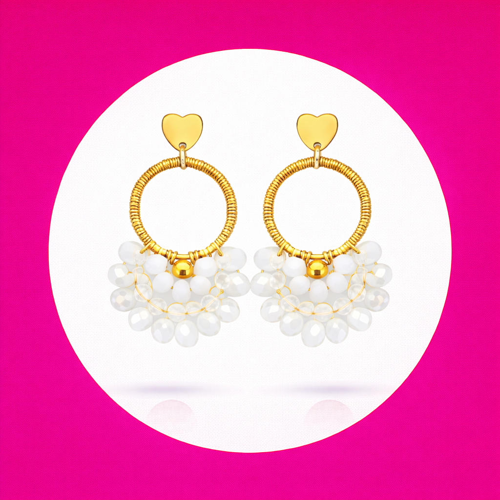 Boucles d'oreilles Diamante en perles de verre blanc (2)