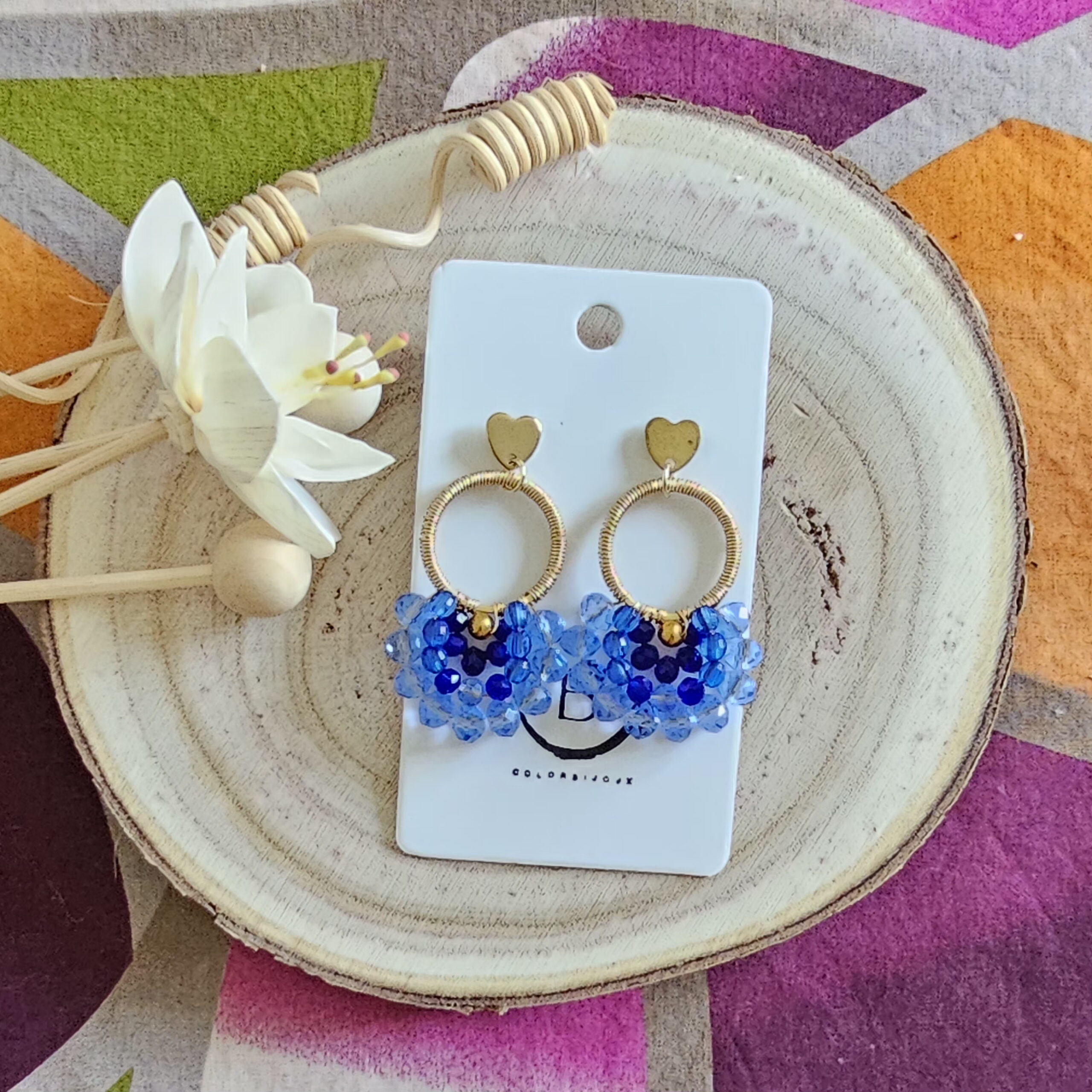 Boucles d'oreilles Diamante en perles de verre bleu (1)