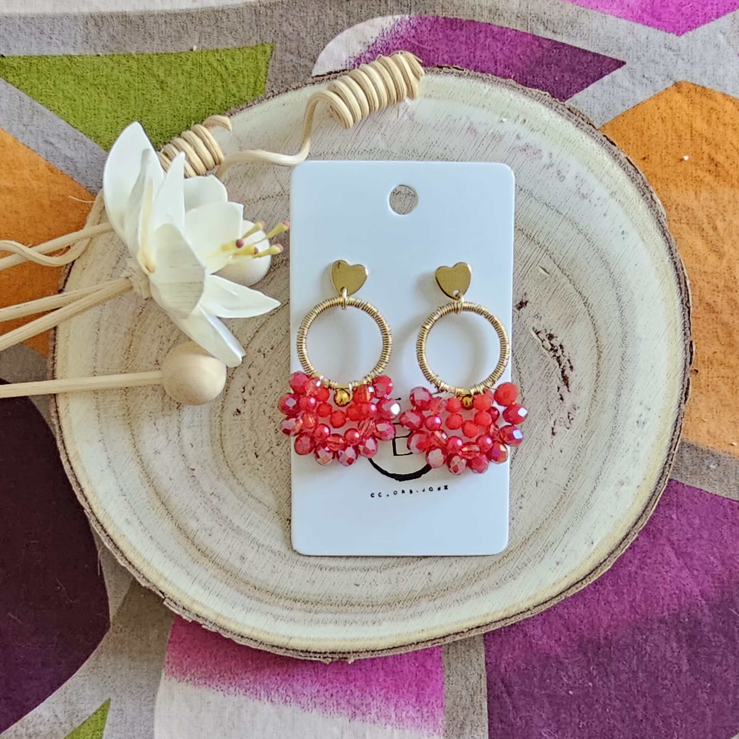 Boucles d'oreilles Diamante en perles de verre rouge (1)