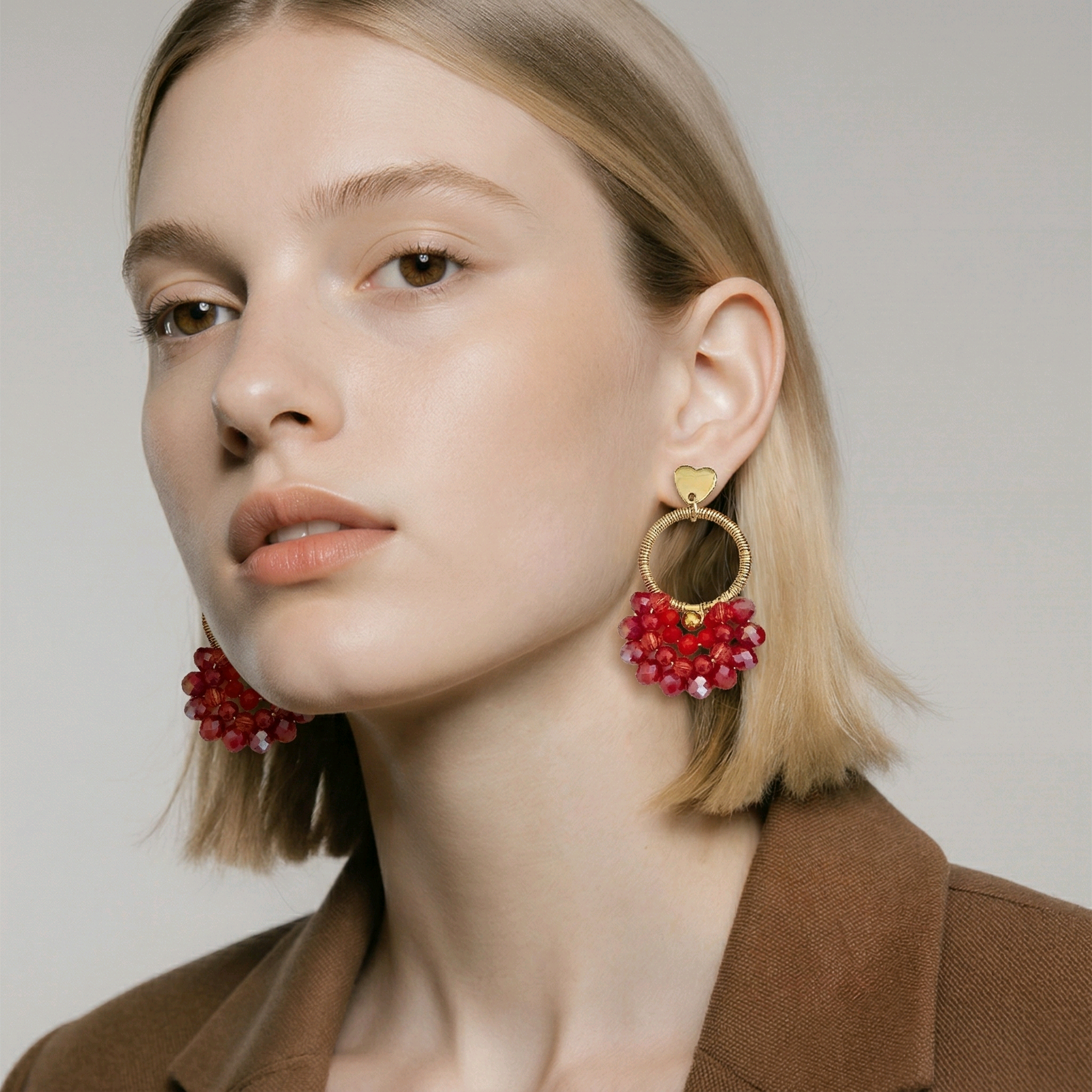 Boucles d'oreilles Diamante en perles de verre rouge (1)
