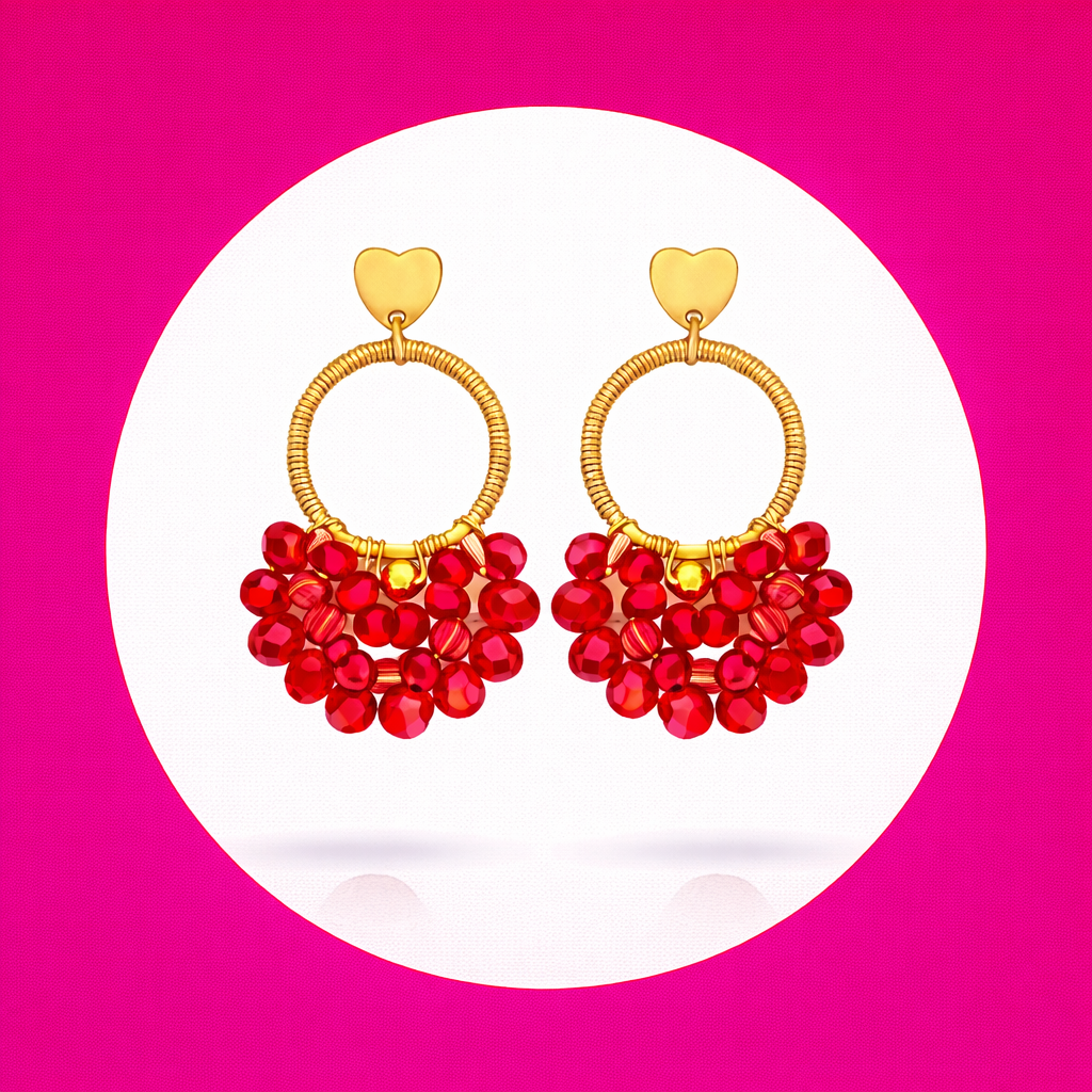 Boucles d'oreilles Diamante en perles de verre rouge (2)
