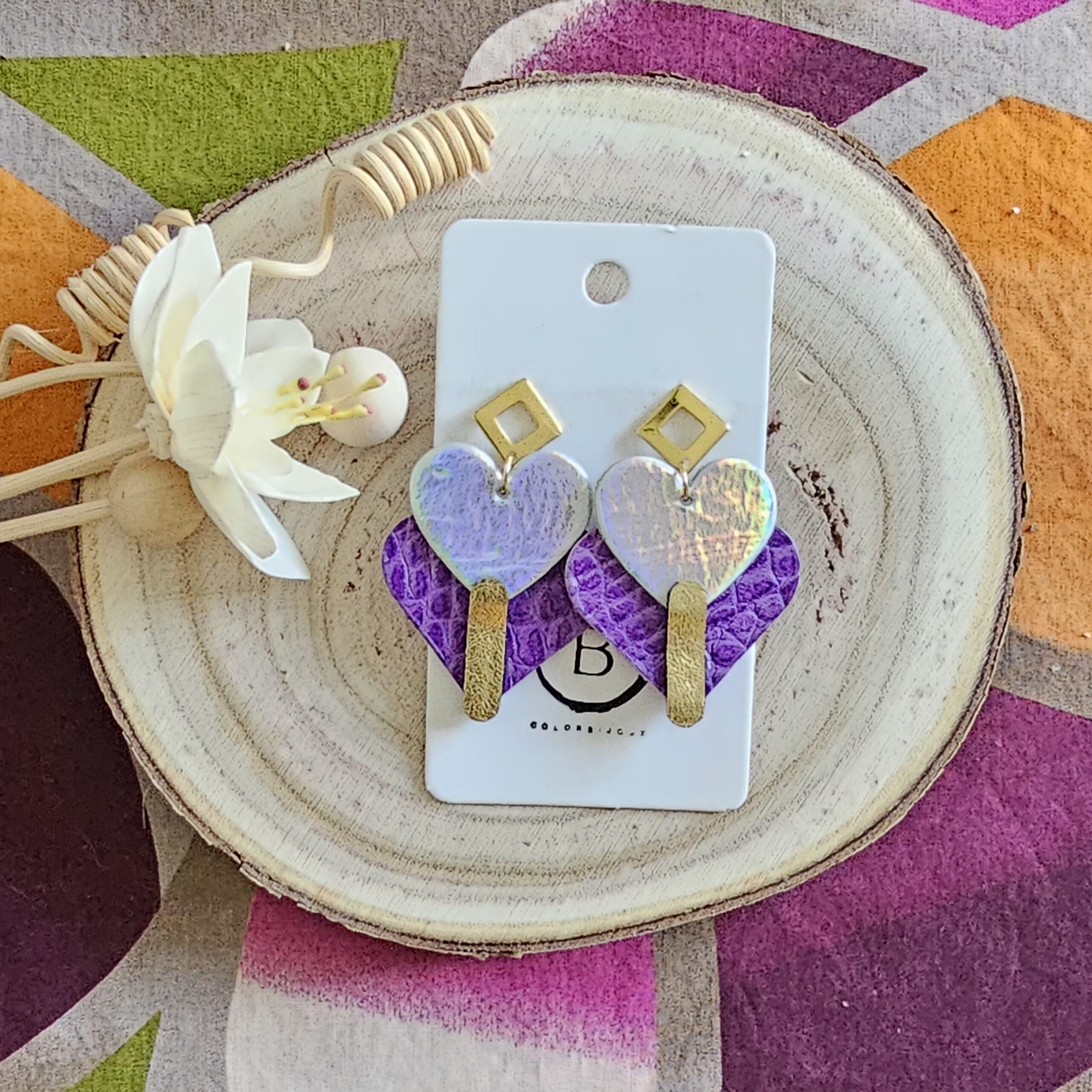 Boucles d'oreilles Diva en cuir argent violet (1)