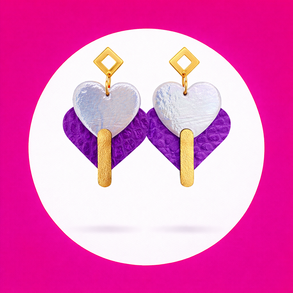 Boucles d'oreilles Diva en cuir argent violet (2)