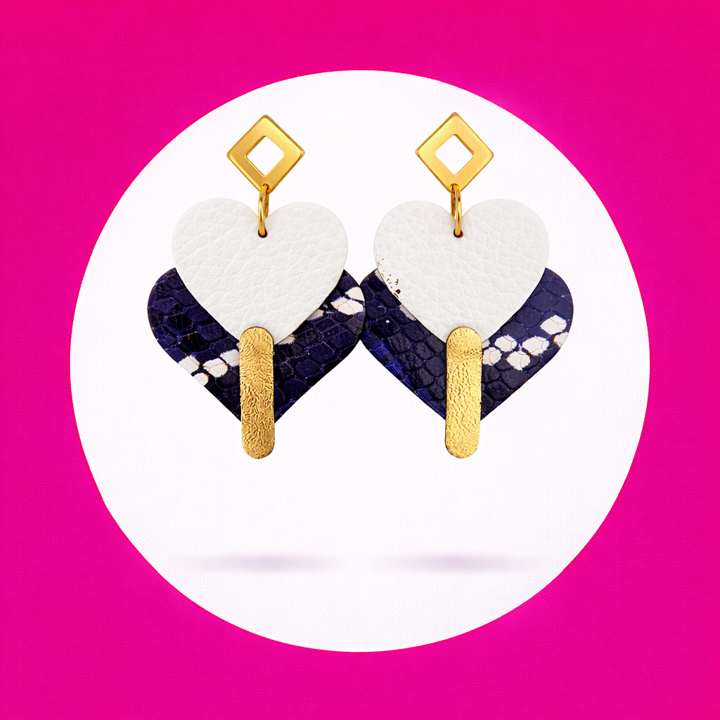 Boucles d'oreilles Diva en cuir blanc bleu (2)