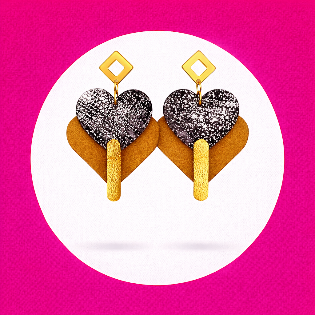 Boucles d'oreilles Diva en cuir doré ocre (2)
