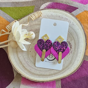 Boucles d'oreilles Diva en cuir fuchsia (1)