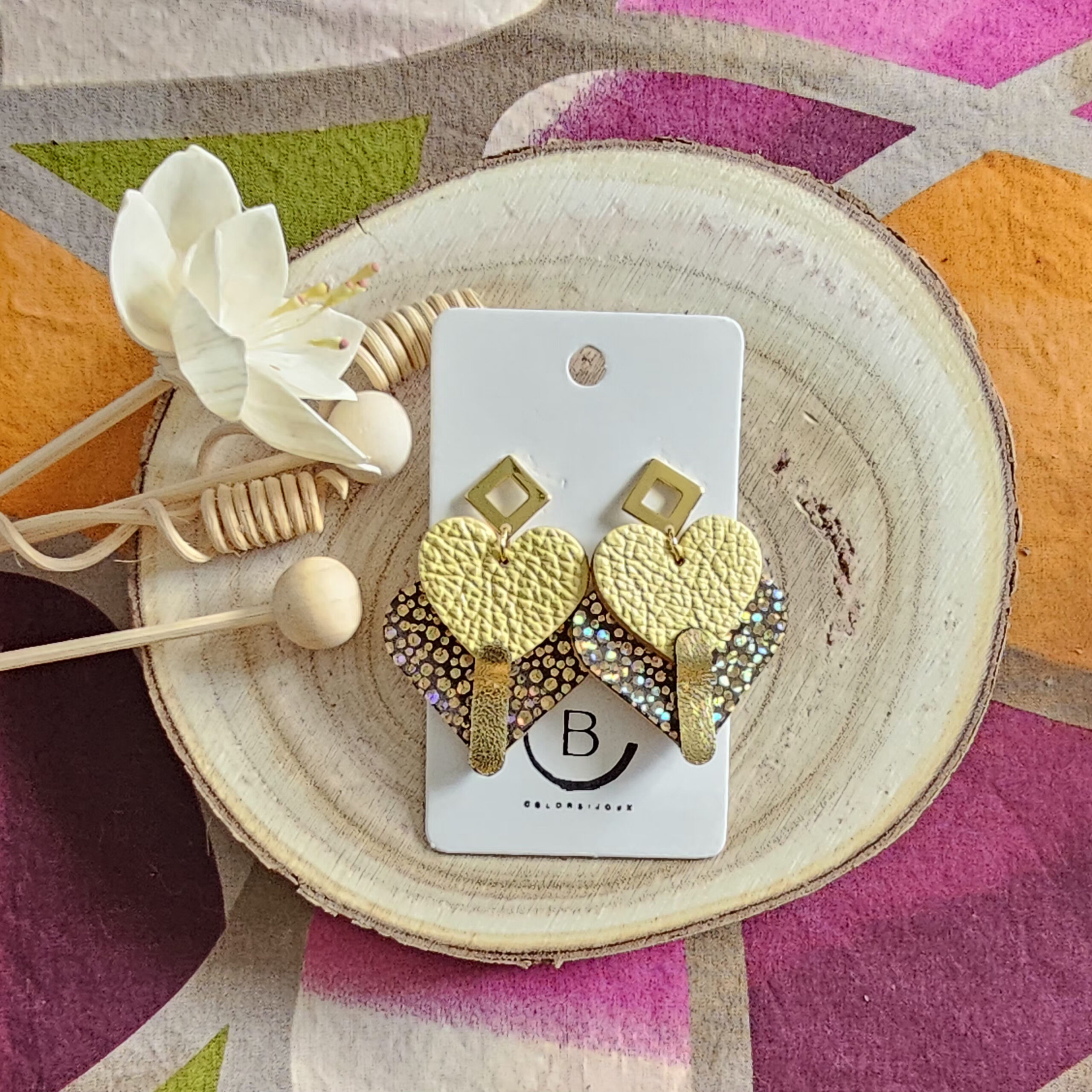 Boucles d'oreilles Diva en cuir jaune doré (1)
