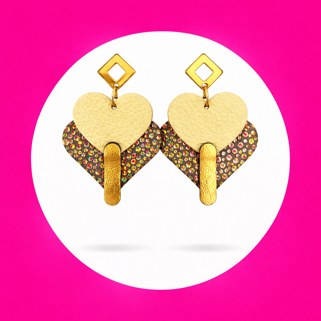 Boucles d'oreilles Diva en cuir jaune doré (2)