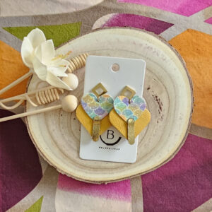 Boucles d'oreilles Diva en cuir jaune multicolore (1)