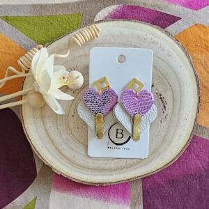 Boucles d'oreilles Diva en cuir mauve blanc (1)