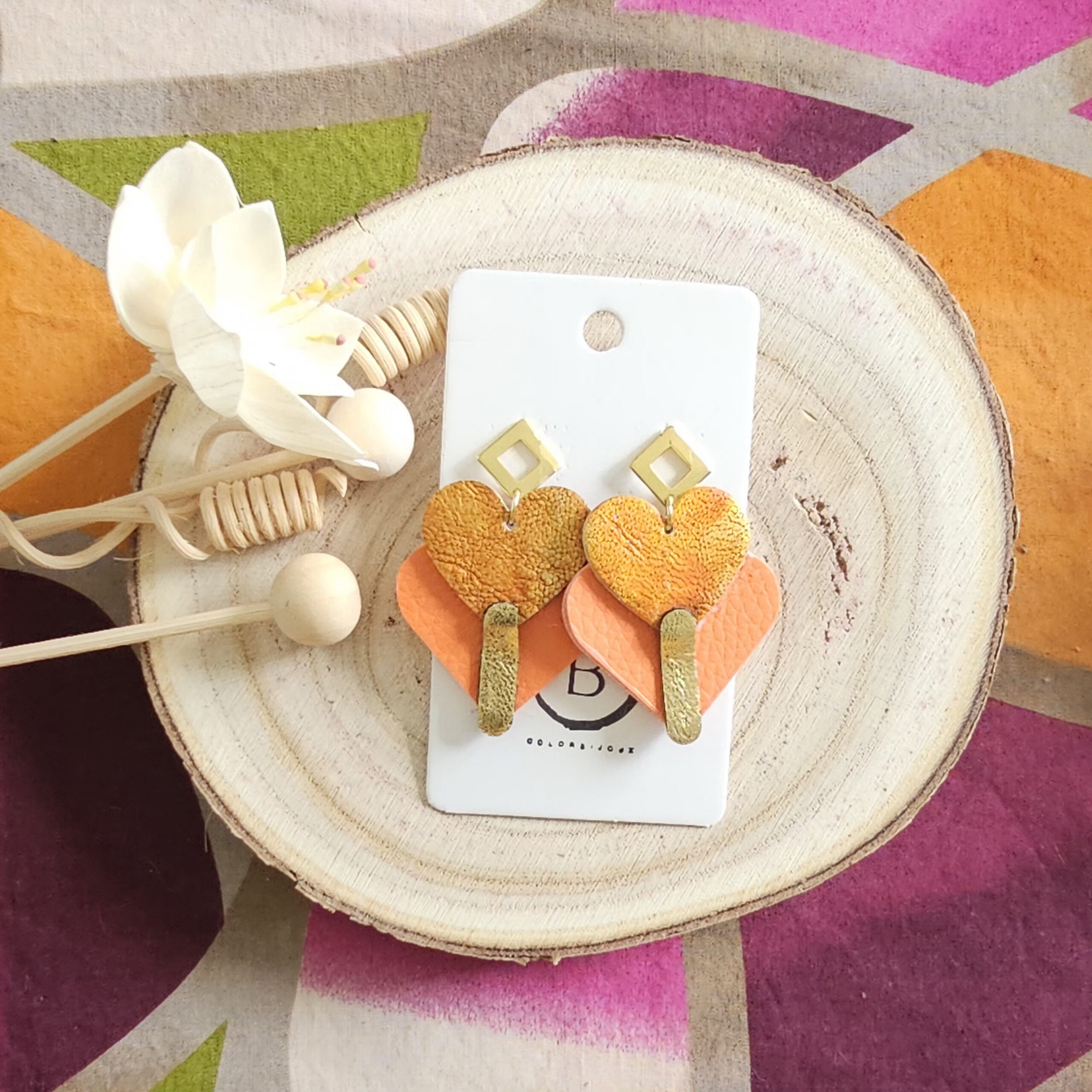 Boucles d'oreilles Diva en cuir orange (1)