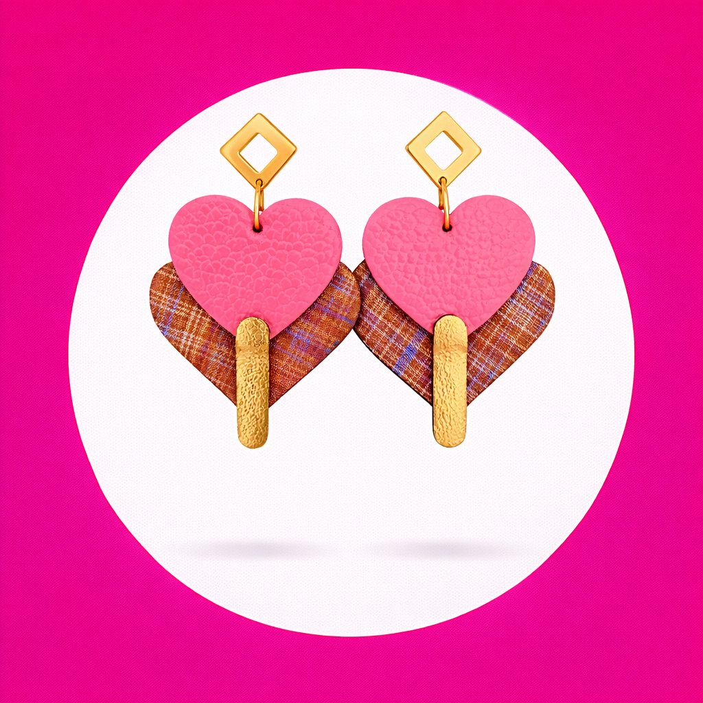 Boucles d'oreilles Diva en cuir rose/multicolore – Image 2